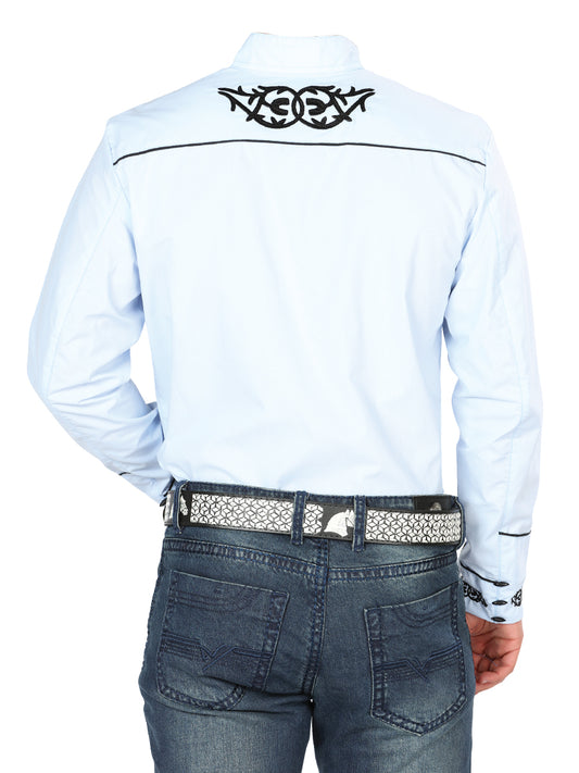Mens El Señor de los Cielos Charro Embroidery Shirt Blue/Black 40785