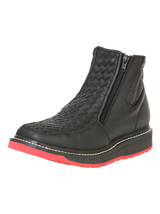 El General Men's Ankle Boots with Zipper Woven Petatillo - Black
 45358