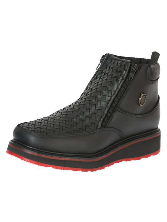 Sefeni Men's Double Zipper Shoe Crazy Leather - Black 45394