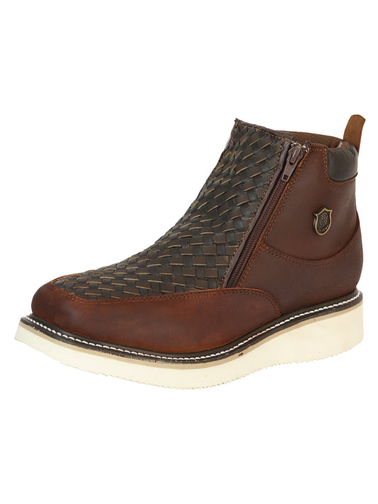 Sefeni Men's Double Zipper Shoe Crazy Leather - Oak 45397