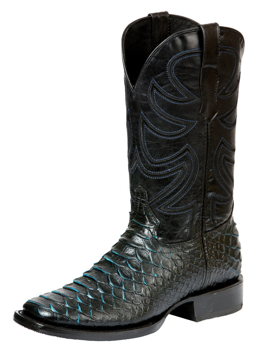 El General Men's Rodeo Boot Imitation Python - Black/Blue 45564