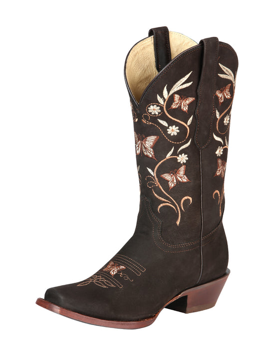 El General Women's Rodeo Boots - Nubuck Leather - Brown 51227