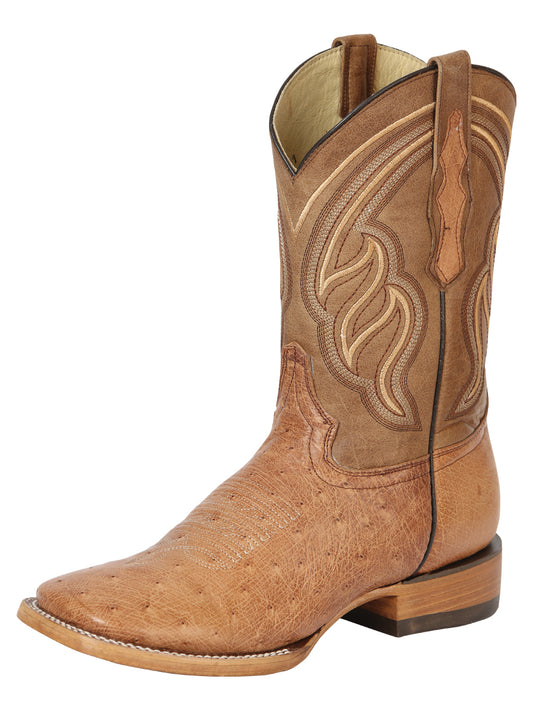 El General Men's Exotic Ostrich Belly Western Boots - Brandy  Bruciato 43516