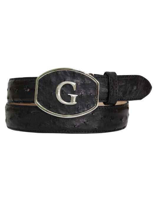 El General Men's Exotic Ostrich Leather Belt - Black 45296