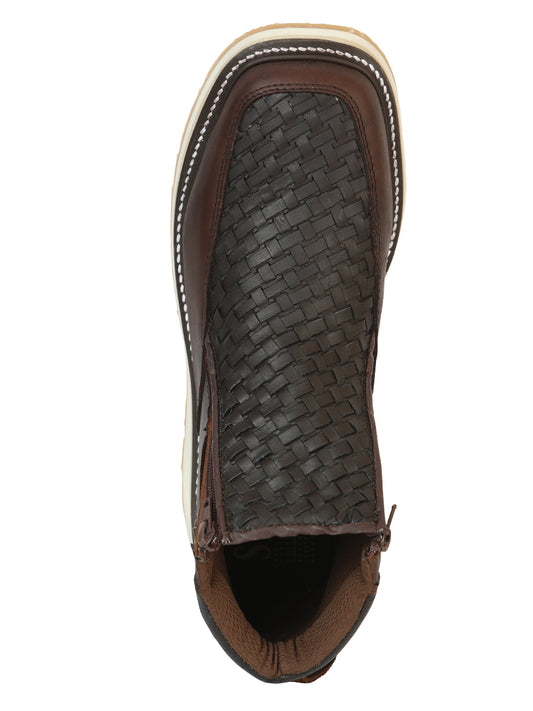 Sefeni Men's Double Zipper Shoe Crazy Leather -Choco 45395