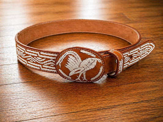 Handcrafted Mexican Western Leather Belt- Rooster Design