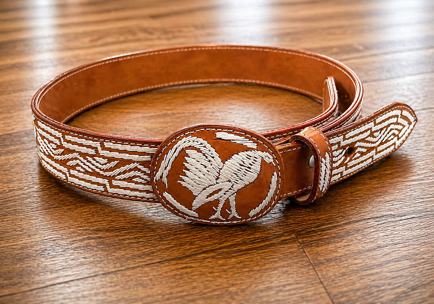 Handcrafted Mexican Western Leather Belt- Rooster Design