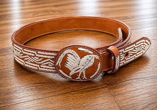 Handcrafted Mexican Western Leather Belt- Rooster Design