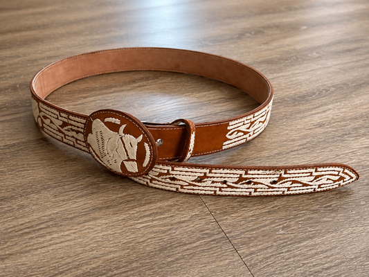 Handcrafted Mexican Western Leather Belt-Cow design