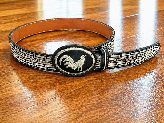 Handcrafted Eagle Leather Belt- Rooster Design